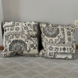 Grey Tan Ethnic Boho Throw Pillows (2) 19x19  Inches Carpet-grey/tan